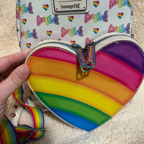 New Lisa Frank Loungefly Rainbow Heart Mini Backpack with Waist Bag - Picture 7 of 14